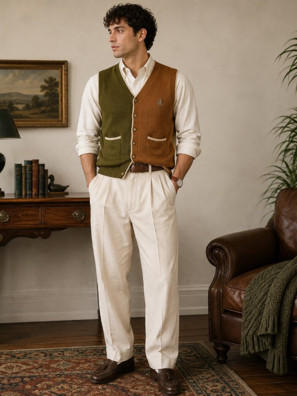 Vintage Siegfried Men’s L Colorblock Sweater Vest 100% Cotton Grandpa Preppy